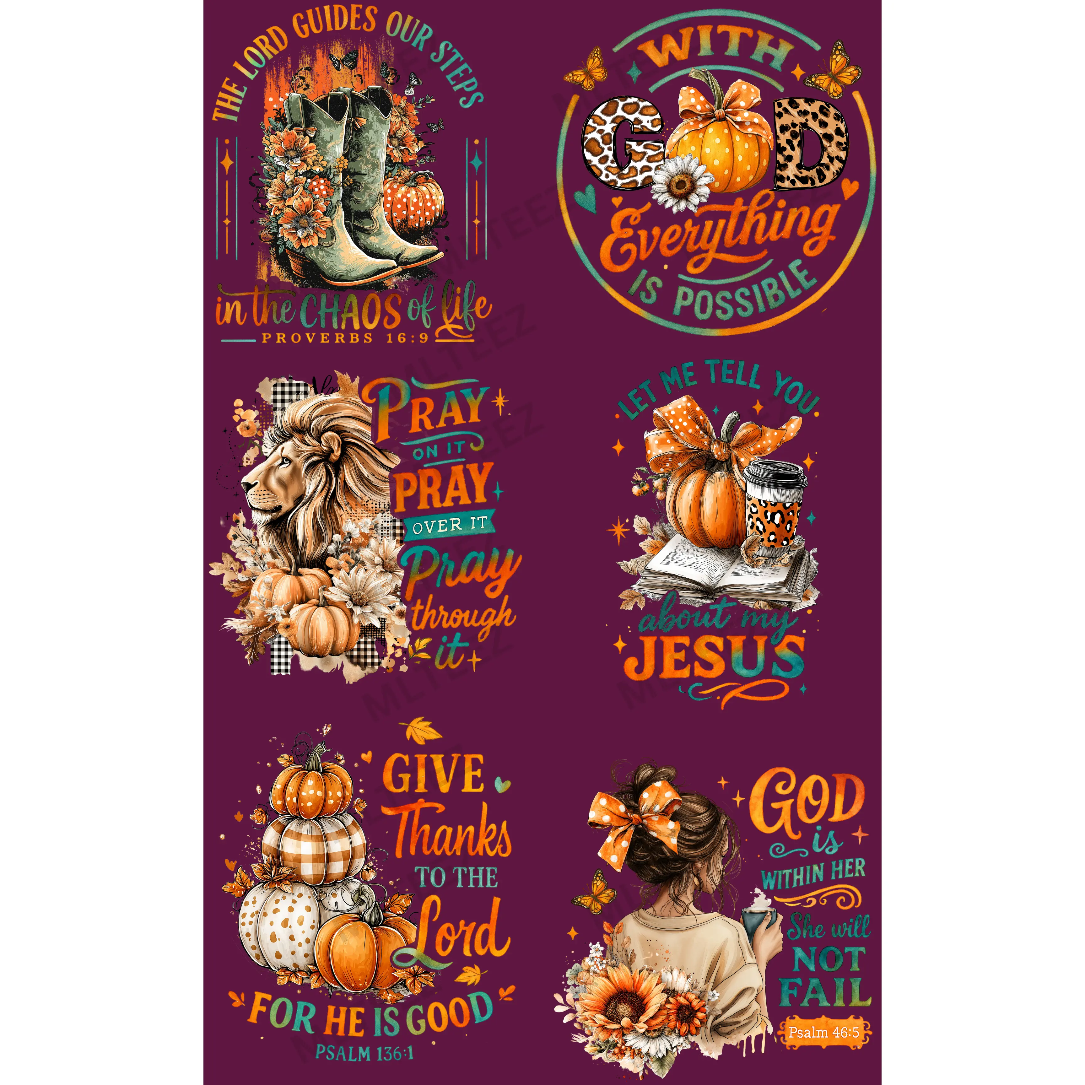 FALL- THE LORD GUIDES OUR STEPS (1) PREMADE GANGSHEET - 22X36 DTF TRANSFERS - DIRECT TO FILM