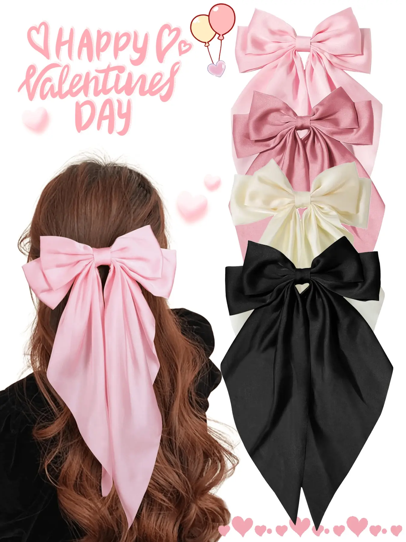 Valentine's Day hair accessories Hair Decor women's solid color hair clip Clip Design super fairy bow long floating hair clip Valentine's Day gift, Mother's Day gift, atmosphere at the back of the Bowknot Hairclips