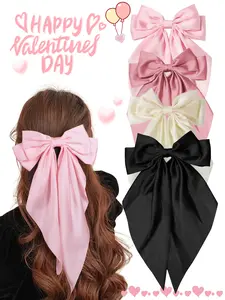 Valentine's Day hair accessories women's solid color hair clip super fairy bow long floating hair clip Valentine's Day gift, Mother's Day gift, atmosphere at the back of the head, afternoon tea versatile hair accessories for daily leisure versatile