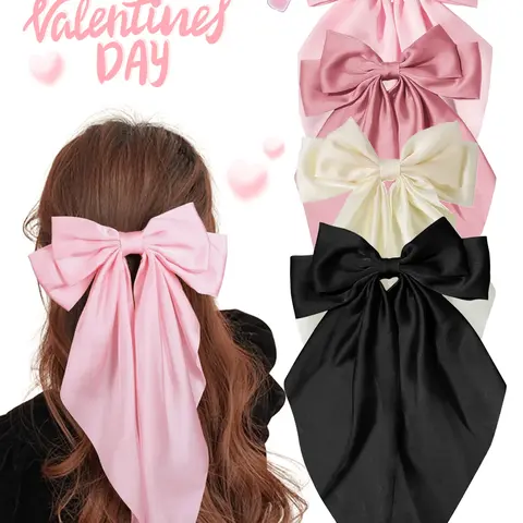 Valentine's Day hair accessories Hair Decor women's solid color hair clip Clip Design super fairy bow long floating hair clip Valentine's Day gift, Mother's Day gift, atmosphere at the back of the Bowknot Hairclips