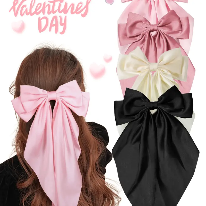 Valentine's Day hair accessories Hair Decor women's solid color hair clip Clip Design super fairy bow long floating hair clip Valentine's Day gift, Mother's Day gift, atmosphere at the back of the Bowknot Hairclips