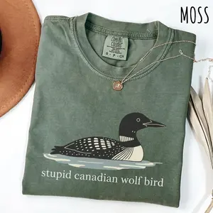 Comfort Colors Stupid Canadian Wolf Bird TShirt, Sarcastic Animal Graphic Tee, Nature Lover Gift, Canadian Humor T-Shirt