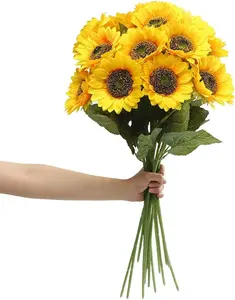 6PCS Artificial Sunflower Flowers Long Stem Silk Fake Flower Head 5.9 in Sunflowers Decoration for Outdoor Home Wedding Shower Birthday Party Single Bulk Yellow Decor (Dark Center) - Home Improvement.