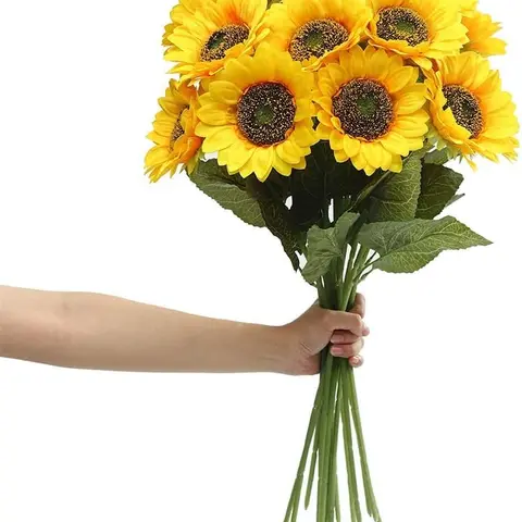 6PCS Vibrant Faux Sunflower Artificial Flowers - 5.9in Long Stem Silk Dark Center Heads, Decorative Ornaments for Home, Anniversary, Cars, Mirrors, Artificial Flowers for Outside Home Improvement & Garden Supplies