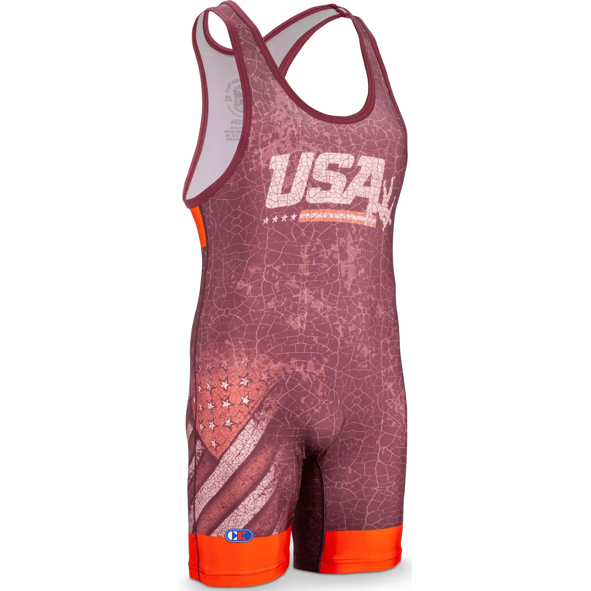 Cliff Keen The Patriot Wrestling Singlet, Sleeveless Compression Lycra with USA Flag Graphic, Tight Fit Gym Clothes for Enhanced Performance and Durability, Athletic Apparel, Fitness Outfit