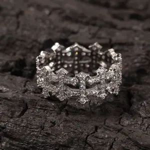 European and American Hip-Hop 9mm Reversible Cross Shape Ring Zircon Men's Cross Ring High-End Accessory