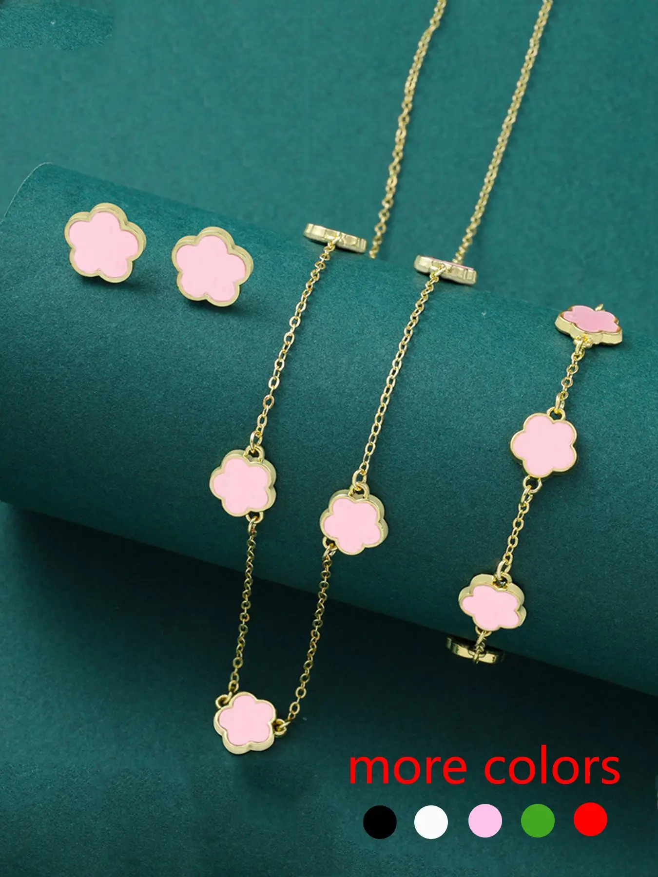 Elegant Flower Design Vintage Jewelry Set, Including Stud Earrings, Charm Necklace & Matching Bracelet, Fashion Summer 2024 Cool Female Accessories fo