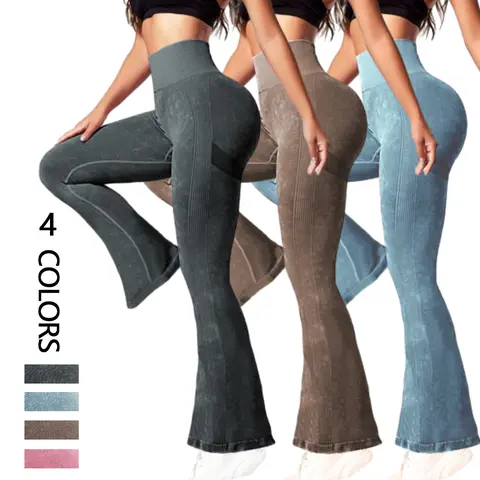 Women Solid High Waist Flared Sports Leggings, 75% Nylon 25% Elastane Stretch Tight Fit Pants, Machine Washable Summer Bottoms for Gym Yoga Fitness Workout