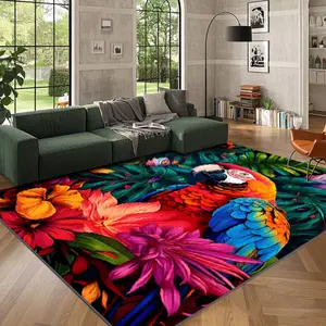 Velvet + Soft Comfort Fresh Style Tropical Plants Animal Theme Pattern Printed Carpet, Home Decor Carpet, Living Room Large Carpet Sofa Cushion Door Mat Coffee Table Mat Bedroom Carpet Bedside Carpet