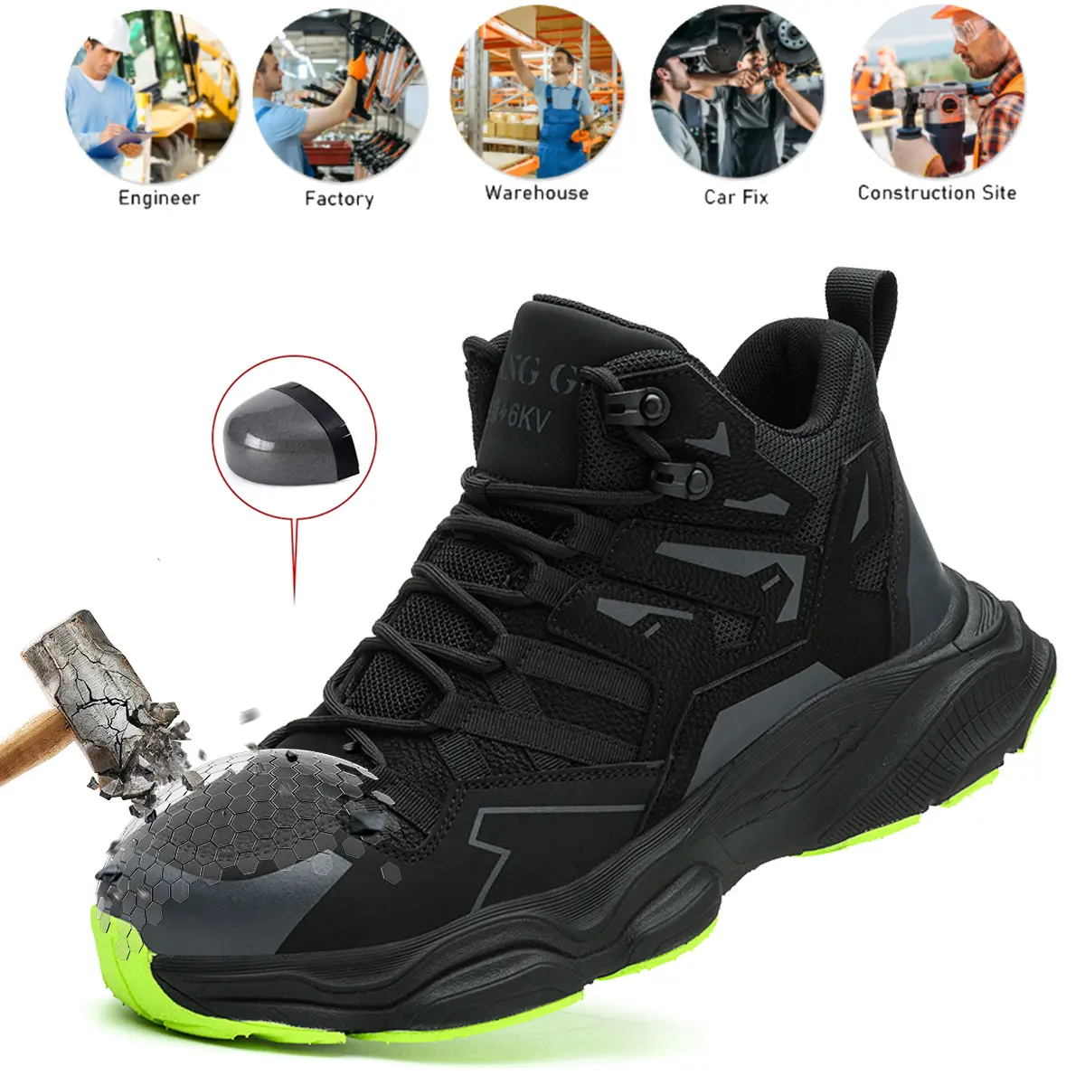 Men's Steel Toe Work Safety Shoes - Lace Closure, Synthetic Knit, Slipproof Sole, Precision Tread, Lightweight, Anti-Piercing, All-Season, Comfortable All-Day Outdoor Work Footwear for Industrial Construction, Roofing