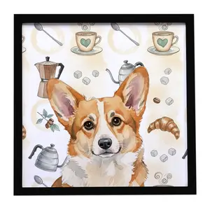 Carolines Treasures WDK7553MFP88 8 x 8 in. Corgi Coffee Bar Framed Metal Print, Coffee Prints, Corgi Graphic Prints