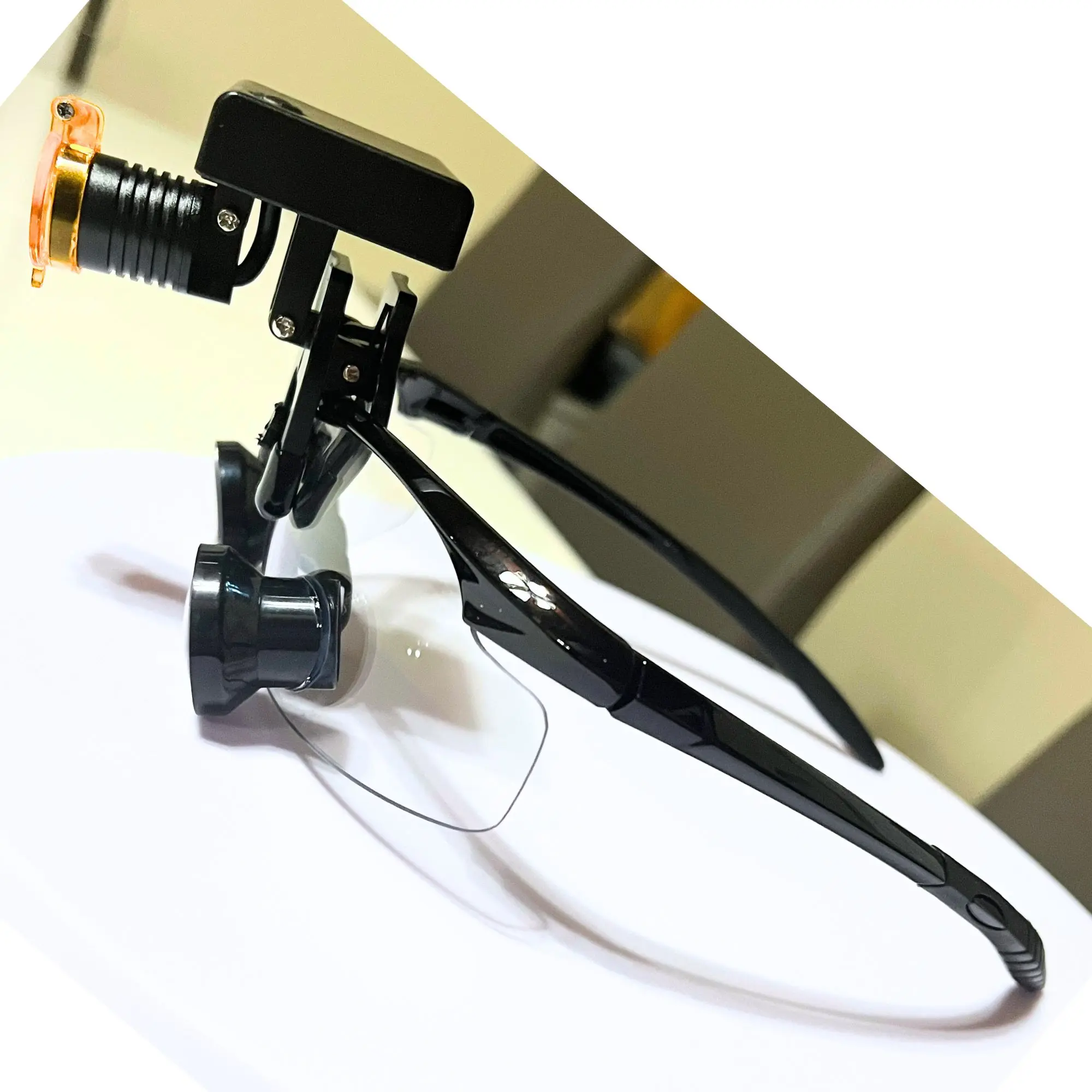 Black Sport Frame Loupes with Wireless headlight. DeeTect Wireless Loupes