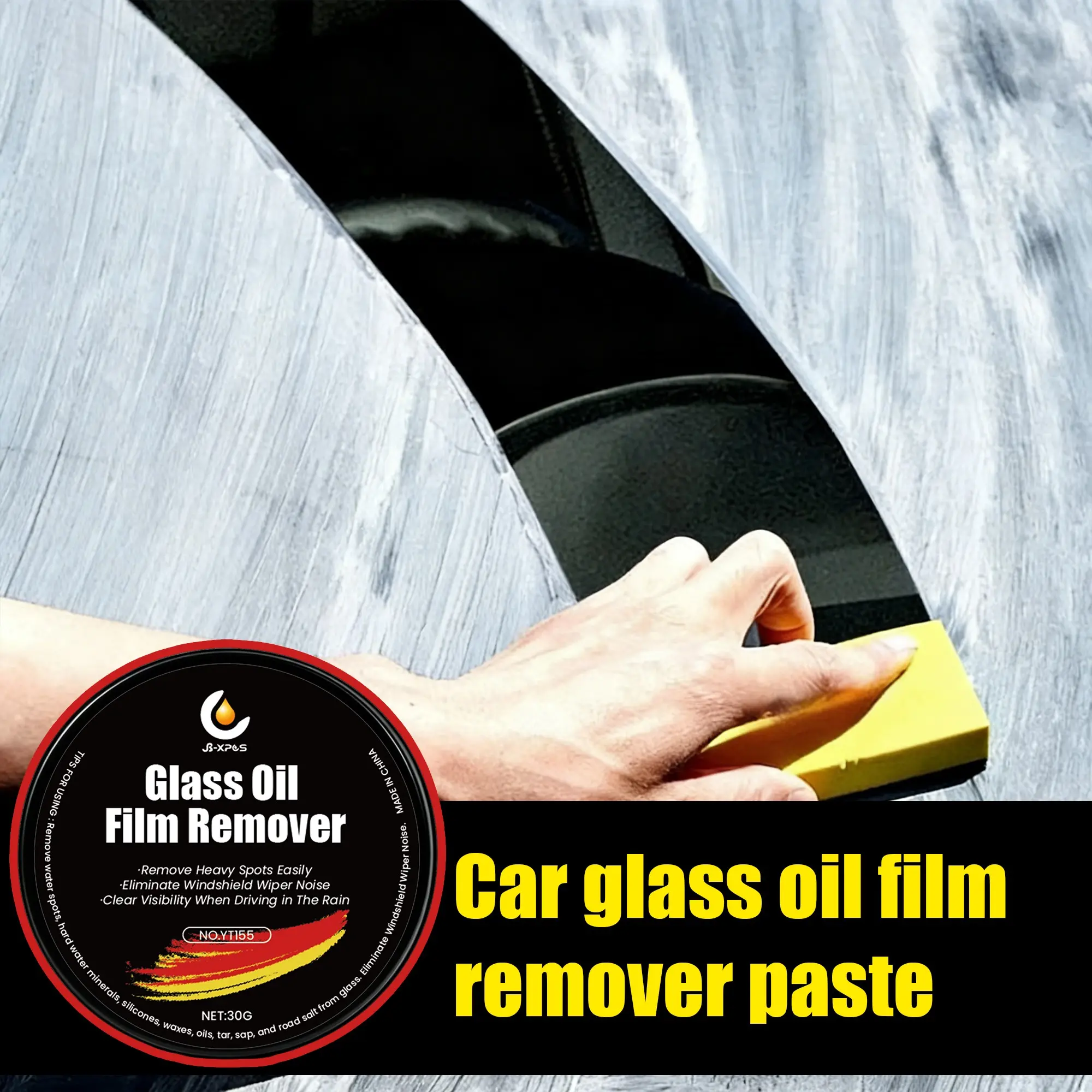 Professional Car Glass Cleaner – Windshield Oil Film Removal Paste, Hydrophobic Water Repellent Anti-Rain Cleaning Kit for Clear Visibility and Enhanced Driving Safety