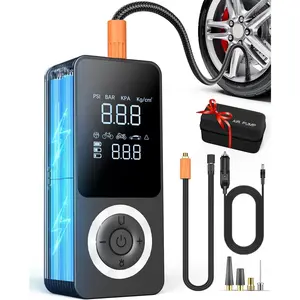 Cordless Tire Inflator Portable Air Compressor, 150 PSI Air Pump with Rechargeable Battery, Tire Pressure Gauge, 12V Car Power Adapter, Smart Air Pump for Car, Motorcycle, Bike, Ball