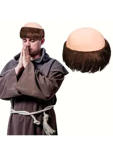 Halloween Christmas Horror Costume Bald Cosplay Wig, Shaven Head Monk Wig, Adult Monk Role Play Costume Wig, Unisex Hairpiece for Men Women