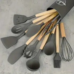 12pcs Silicone Kitchenware Set- High Temperature Resistant, Non-Stick, Ergonomic Handle, Washable, Modern Kitchen Essential- Kitchen Gadgets, Cooking Utensils, Kitchen Supplies, Home Chef EssentialVelvet Bloom15PulseTrail5AB10TitanFix