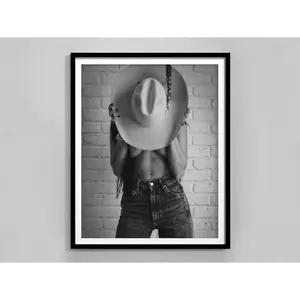 [Sale Up To 50%] Wild West Cowgirl Poster, Black and White Fashion Wall Art, Feminist Decor for Teen Girl Room, Stylish Cowgirl-Inspired Aesthetic Poster UNFRAMED