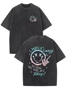 I Match Energy Oversized Washed Tee - Sarcastic Smiley Streetwear Vibe summerwins,summerwins