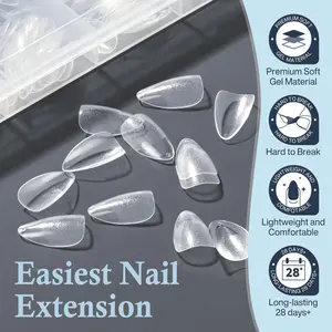 Soft Gel Nail Tips 240pcs Half Matte Clear Gelly Press Kit for Extension Nail Manicure - 12 Sizes Gelly Tips Available Almond Nail Tips