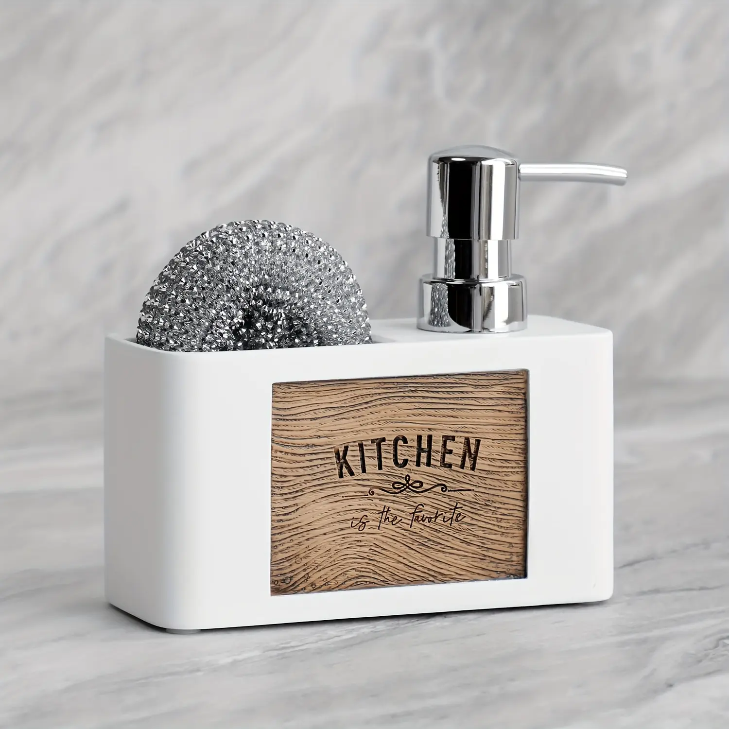 Freestanding Resin Soap Dispenser Pump - Kitchen & Bathroom Bottle Soap Dispenser with Refillable Container and Cleaning Ball