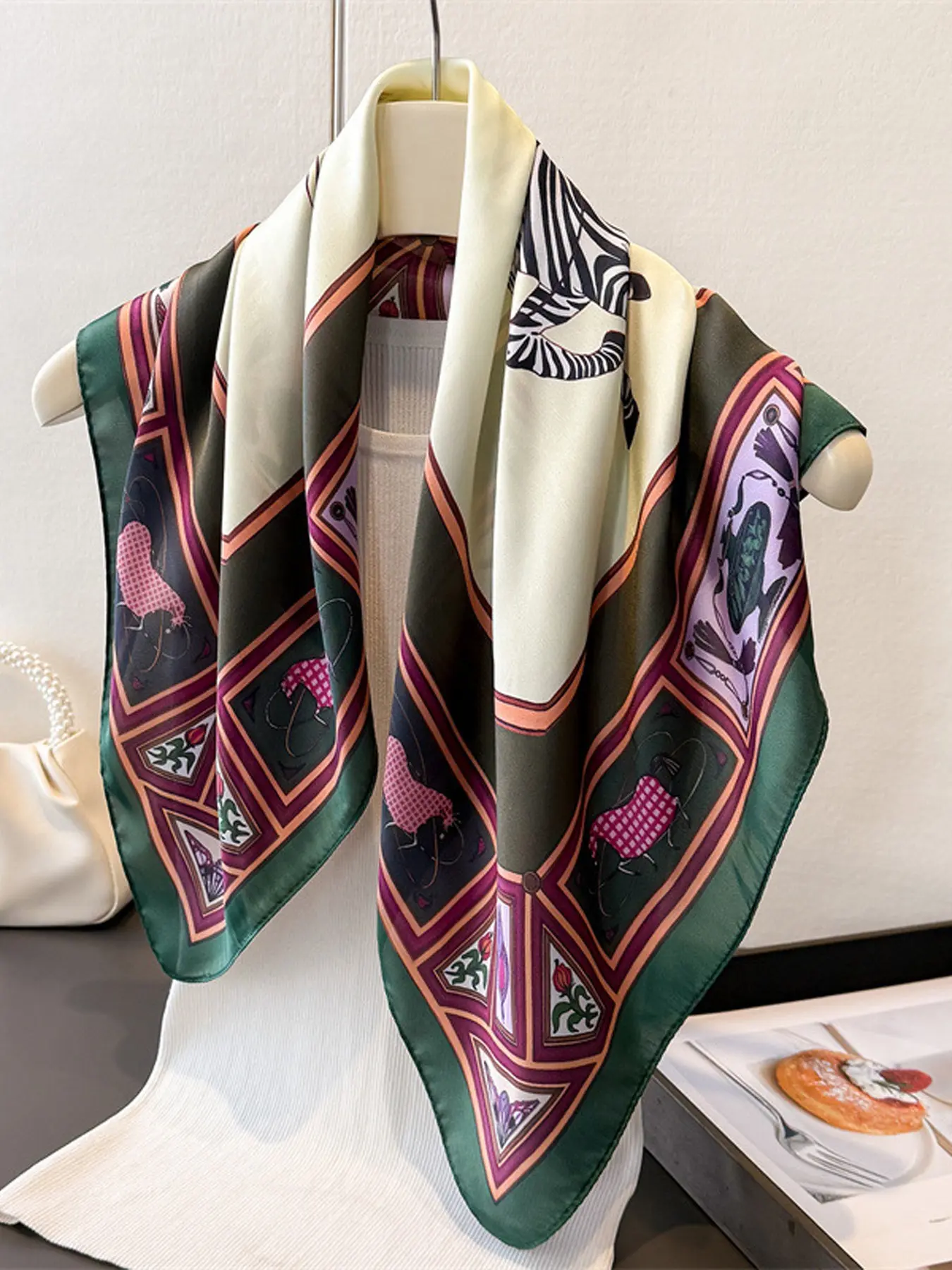 Spring Summer Vintage Zebra Print Multifunctional Small Towel, Suitable for Daily Use, Office, Vacation, Stylish Accessory