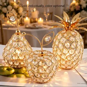 Creative Crystal Fruit Decor, Crystal Tea Candle Holder, Holiday Party Wedding Centerpiece, Apple Pear Pineapple Home Decoration
