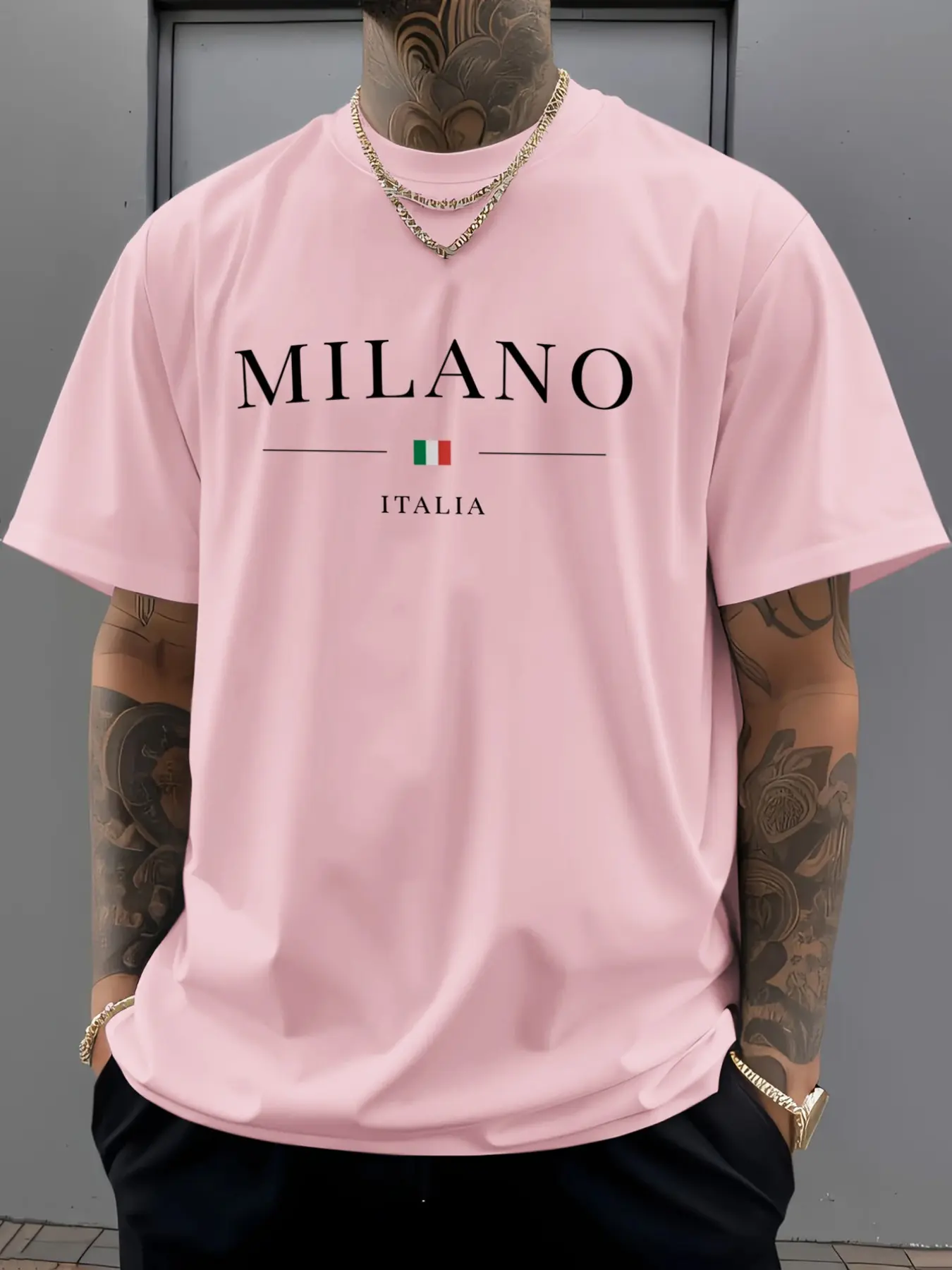 Men's Trendy Loose Round Neck Classic T-Shirt, Casual Streetwear Daily Short Sleeve Tee, Milano Italia Printed T-Shirt, Gift Idea