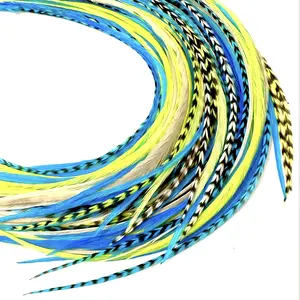 Neon Green 21 Turquoise Feathers for Hair Extension 9”-14” Long - Natural Hair Extension DIY Kit with 20 Micro-link Beads - Eye-Catching Design