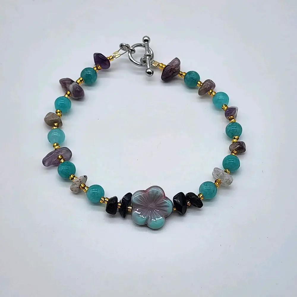 INTUITION+THROAT CHAKRA hand crafted stone bracelet (made with 7 strand metal beading wire for durability)