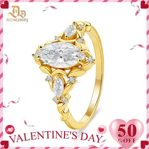 【exclusive in livestream】Delzzad 1ct Vintage Marquise Engagement Ring Synthetic Moissanite Ring Jewelry S925 Perfect Birthday Engagement Wedding Anniversary Christmas Gift