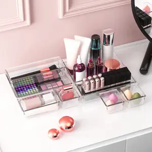 25Pcs Clear Plastic Drawer Organizers Set 4 Sizes Desk Drawer Dividers Trays Storage Bins for Vanity Cabinet Makeup Bathroom Office Kitchen Bedroom Jewelry