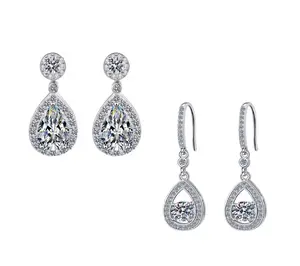 #67 ( Pear Shape Earrings）925 Sterling Silver Synthetic Moissanite Earrings