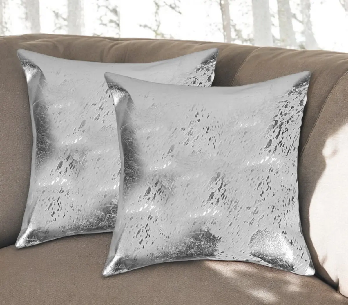 360 Stand 18 in. Gray & Silver Abstract Print Glitter Finish Zippered Throw Pillows - Set of 2, Transitional for Bedroom Decor, Handmade Craft Wall Decor Bedroom Accent, Glimmer Standard Pillows, 18 X 18, Glittered