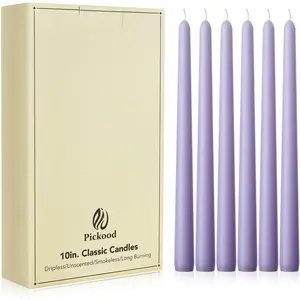 Unscented Dripless 10-Inch Lavender Taper Candles Set of 12, Smokeless Long Burning Hand Poured Colored Tall Candlesticks for Wedding Dinner