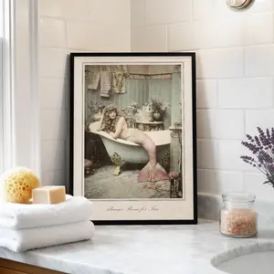 Whimsical Art for Bathroom Vintage Style Mermaid Print for Beach Decor Nautical Home Quirky Powder Room Wall Coastal Interior Design C
