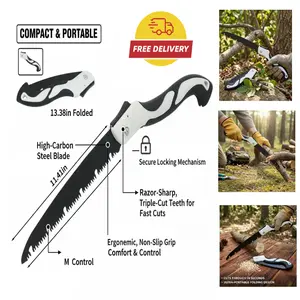 Folding saw, woodworking cutting pruning hand saw equipped with an SK5 curved blade for garden pruning—a folding hand saw suitable for tree trimming, camping, gardening, and woodworking tasks.