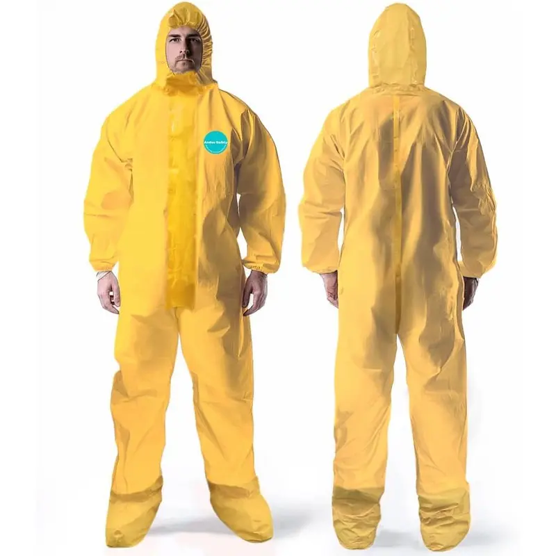 Andes Chemical Protection Coveralls, Hazmat Suits, Sealed Seam Chemical Protection Suits with Attached Boots and Hood