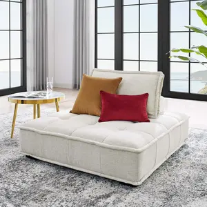Saunter Tufted Fabric Armless Chair in Beige