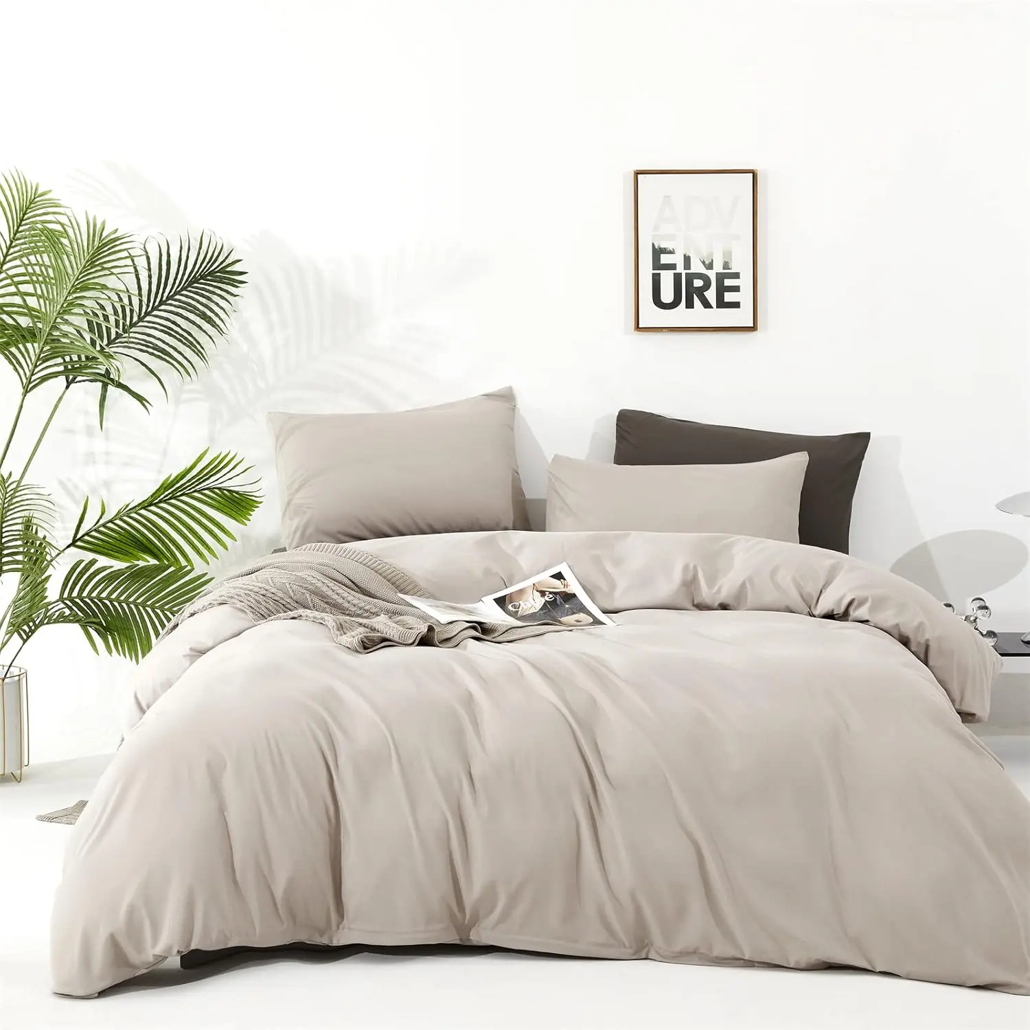 King Size Modern Breathable Cotton Durable Lightweight Fluffy Comforter - Beige, Cream, Light Taupe, Khaki, Light Brown, Oatmeal, Olive Green - Quilt, Great Holiday and Birthday Gift Option, Machine Wash