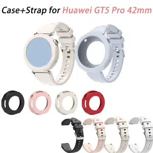 WatchBand For Huawei Watch GT5 pro 42mm Smartwatch Wristband Strap 18mm Bracelet Fashion Soft Silicone Sport belt with silicone case