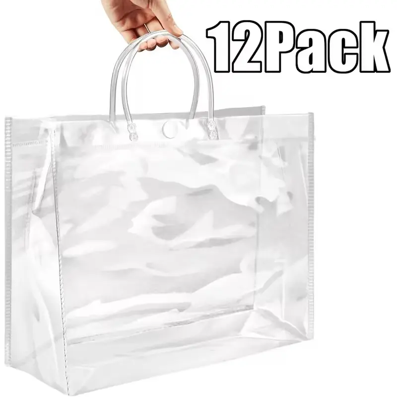 12Pack Clear Plastic Gift Bags Featuring Handles, Reusable Transparent PVC Tote Bags Suitable for Mother's Day, Easter, Christmas, Weddings, Parties, Birthday Presents, And Shopping