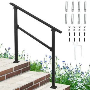 GARVEE Outdoor Stair Handrails, Aluminium Alloy Railing Kit for 2-5 Steps, Ideal for Concrete and Porch Steps, Includes Installation Kit, Black Metal Handrail for Exterior Use, Fits 3-4 Steps, Durable and Stylish Design