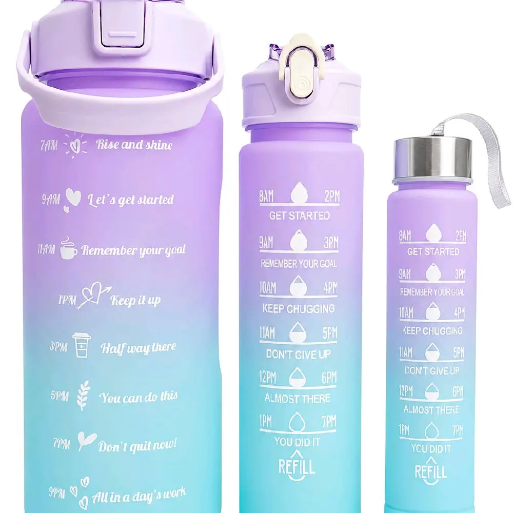 Botella Motivacional 3 en 1 con Marcadores de Tiempo – 32 oz + 900 ml + 300 ml
