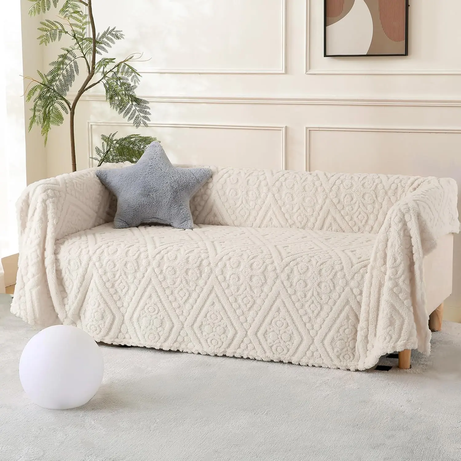 Embossed Flannel Throw Blanket, Fluffy Cozy Blankets, Ultra-Soft Cozy Plush Blanket with 3D Textured Pattern, Lightweight Warm Throw for Bed, Couch, Sofa, All-Season Blanket for Lounging, Napping, Home Decor & Daily Use, Stylish Solid Color Blanket