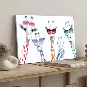 1 Count wooden frame canvas, trendy cool sunglasses giraffe fun decorative poster, fashion poster, exquisite bedroom mural, modern art decoration, suitable for corridor wall decoration, ideal gift, waterproof, printing