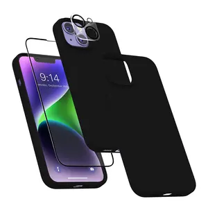 MXX Silicone Case for iPhone 14 Plus,Screen Protector,Camera Lens Protector Cover Soft Anti-Scratch Microfiber Lining,Liquid Gel Finish Coating Fullbody Protection 6.7 inch 2022 (Black)