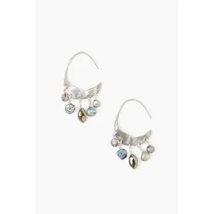 Petite Crescent Grey Pearl and Labradorite Mix Silver Hoop Earrings