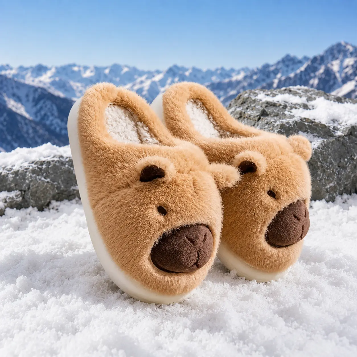 Winter Warm Unisex Cute Cartoon Capybara Slippers | Soft Fuzzy House Shoes for Women Men Cozy Indoor Outdoor Casual Footwear Non-Slip Rubber Sole