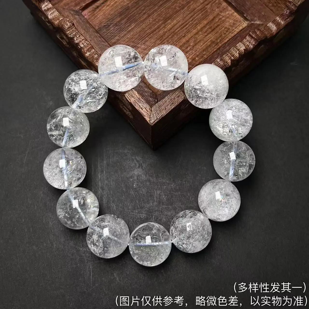 Natural Clear Quartz Round Bead Bracelet - Unisex Natural Crystal Jewelry with Snowstorm-Like Internal Fracture Textures, Suitable for Daily Wear gemstone