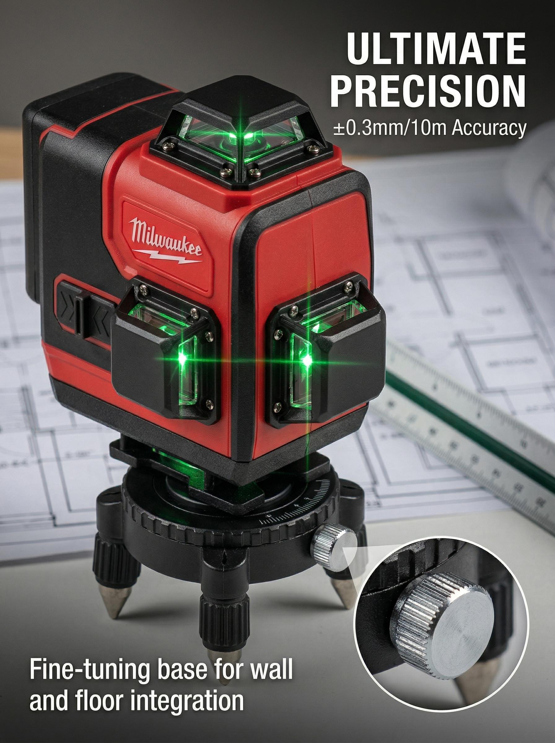 Milwaukee M12 16 Line Cross Laser Level for Construction Layout With High Accuracy